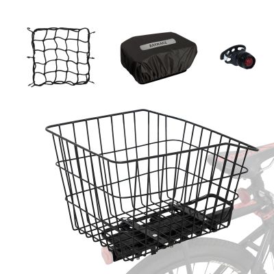 RAYMACE Rear Bike Basket with Waterproof Cover and Cargo Net,Bicycle Cargo Rack Storage X-Large Basket Mount for Back Under SeatX-Large