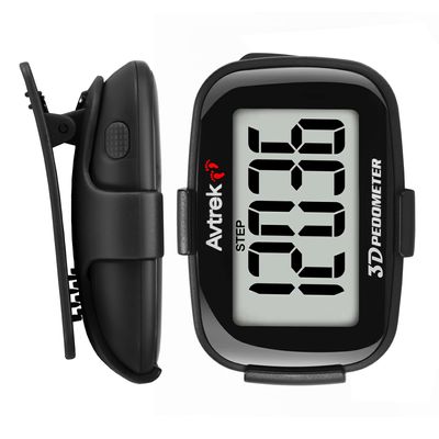 AVTREK 3D Step Counter Clip On with LED Backlight Pocket Pedometer for Walking Outdoor Activities Fitness Tracker Without Smartphone (Black)