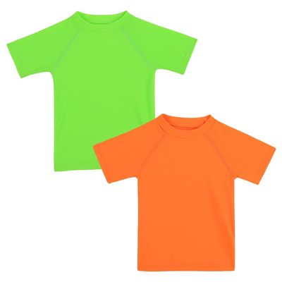Boys Rash Guard Short Sleeve Toddler Kids Swim Shirt, Youth UPF 50+ Surfing/Sun Suit (Orange&Lime Green,8)