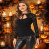 Allegra K Halloween Gothic Choker Tie Neck Blouse for Women's Long Sleeves Floral Lace Top Small Black view 2