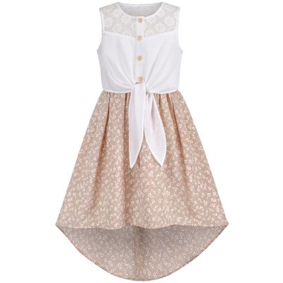 Girls Dress White Lace Top Floral Sweet Hi-Low Skirt Sleeveless Size 12