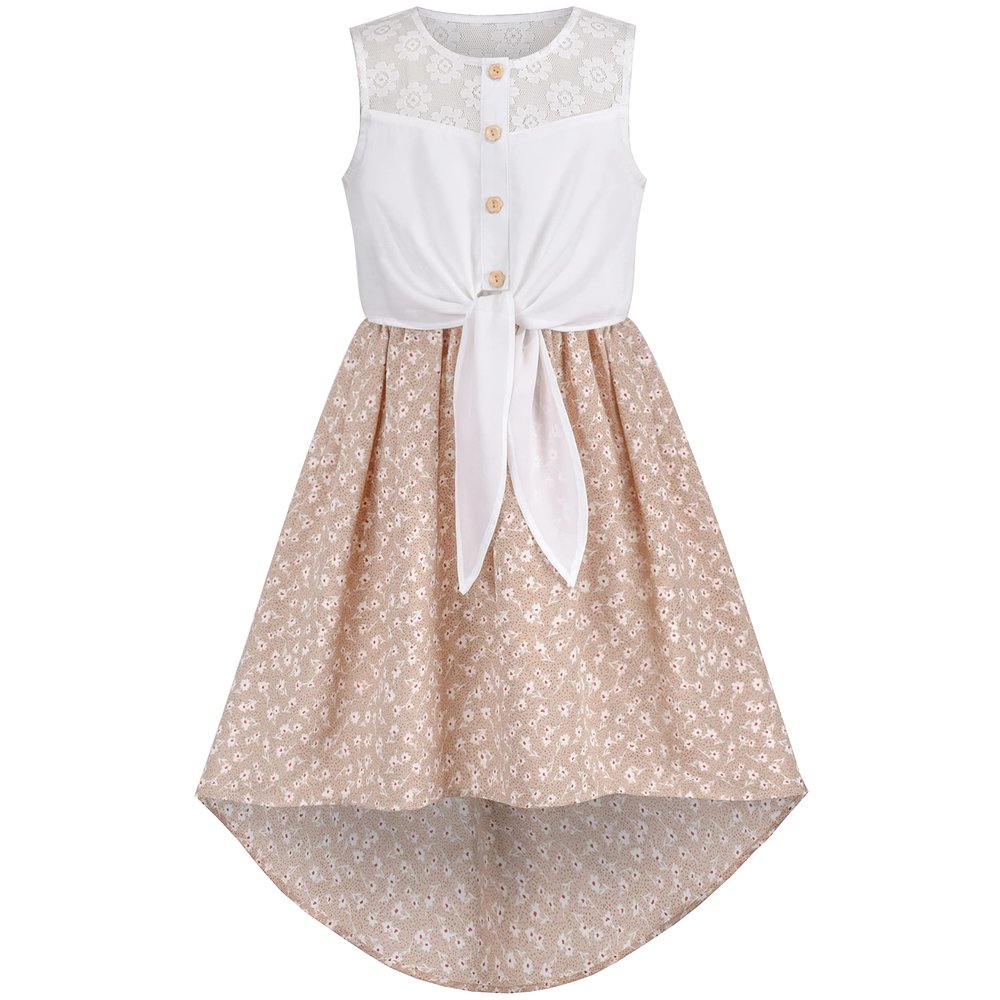 Girls Dress White Lace Top Floral Sweet Hi-Low Skirt Sleeveless Size 12