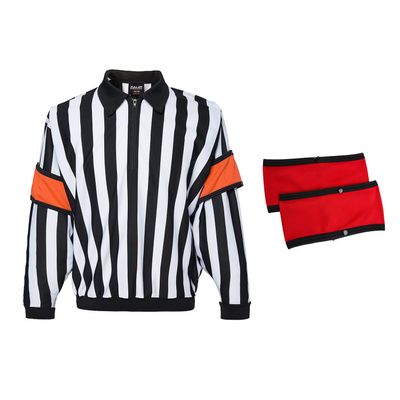 EALER HRJ100 Ice Hockey Long Sleeve Striped Referee/Umpire Jersey Shirt with Removable Orange and Red Armbands M