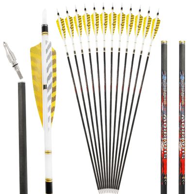 limaity Archery 31Inch Pure Carbon Arrow Target Practice Hunting Arrow 4inch Shield StripeTurkey Feather Removable Tips for Traditional Recurve Bow and Compound Bow Longbow (Spine 350, 12)