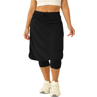 Women 20" Knee Length Tennis Skirt with Built in Legging Golf Skirts Skirted Legging with Pockets Black