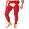 Oyolan Mens Glossy Semi See-through Hollow Out Compression Pants Running Tights Stretchy Leggings for Sports Red#Footless Medium view 3
