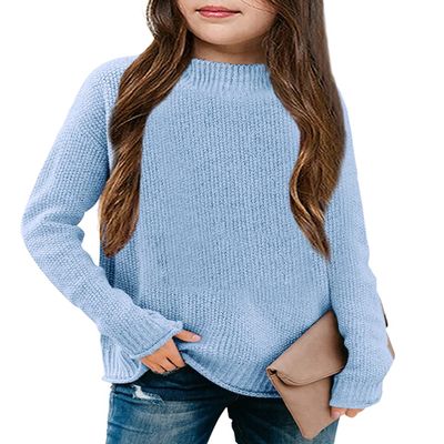 thefabland Girl's Long Sleeve Sweater Mock Neck Fall Soft Knit Pullover Jumper Tops Light Blue