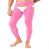 Oyolan Mens Glossy Semi See-through Hollow Out Compression Pants Running Tights Stretchy Leggings for Sports Pink#Footless Medium view 1