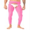 Oyolan Mens Glossy Semi See-through Hollow Out Compression Pants Running Tights Stretchy Leggings for Sports Pink#Footless Medium view 2
