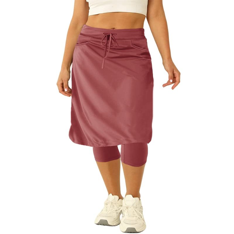 Women 20" Knee Length Tennis Skirt with Built in Legging Golf Skirts Skirted Legging with Pockets Wine Red