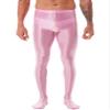 Oyolan Mens Glossy Semi See-through Hollow Out Compression Pants Running Tights Stretchy Leggings for Sports Pink#Footed X-Large view 2
