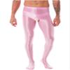 Oyolan Mens Glossy Semi See-through Hollow Out Compression Pants Running Tights Stretchy Leggings for Sports Pink#Footed X-Large view 3