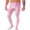 Oyolan Mens Glossy Semi See-through Hollow Out Compression Pants Running Tights Stretchy Leggings for Sports Pink#Footed X-Large view 4