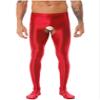 Oyolan Mens Glossy Semi See-through Hollow Out Compression Pants Running Tights Stretchy Leggings for Sports Red#Footed Large view 2