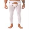 Oyolan Mens Glossy Semi See-through Hollow Out Compression Pants Running Tights Stretchy Leggings for Sports White#Footless Medium view 2
