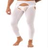 Oyolan Mens Glossy Semi See-through Hollow Out Compression Pants Running Tights Stretchy Leggings for Sports White#Footless Medium view 3