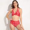 2022 Chest Twisted Split Swimsuit Multi-Color Bikini Spot Swimsuit (Red and White dots,L,12) view 3