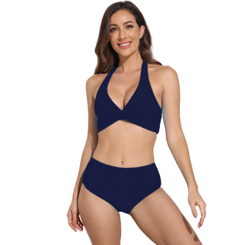 2022 Chest Twisted Split Swimsuit Multi-Color Bikini Spot Swimsuit (Purplish Blue,S,4)