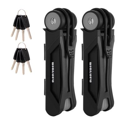 BIGLUFU Bike Lock Bicycle Scooter Motorcycle Folding Locks with 4Keys, Fold Chain Heavy Duty Alloy Steel Foldable Lock with Mounting Bracket 2pc Straps, 86cm/34 Unfolding, 1.92 lbs