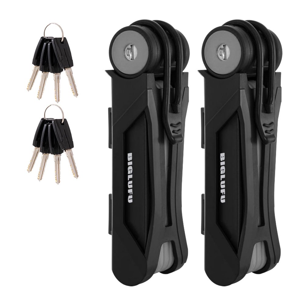 BIGLUFU Bike Lock Bicycle Scooter Motorcycle Folding Locks with 4Keys, Fold Chain Heavy Duty Alloy Steel Foldable Lock with Mounting Bracket 2pc Straps, 86cm/34 Unfolding, 1.92 lbs