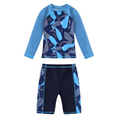 Moggemol Kids Boys Rash Guard Set 2 Piece Swimsuit Long Sleeve Swim Shirt with Trunks UPF 50+ UV Swimwear Shark 5-6 Years