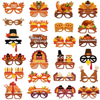 POPLAY 24PCS Turkey Paper Eyeglasses, Thanksgiving Paper Glasses Funny Party Glasses for Kids Adults Thanksgiving Party Favors
