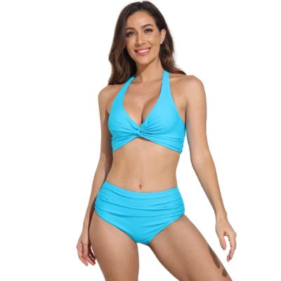 2022 Chest Twisted Split Swimsuit Multi-Color Bikini Spot Swimsuit (Aquamarine,L,12)
