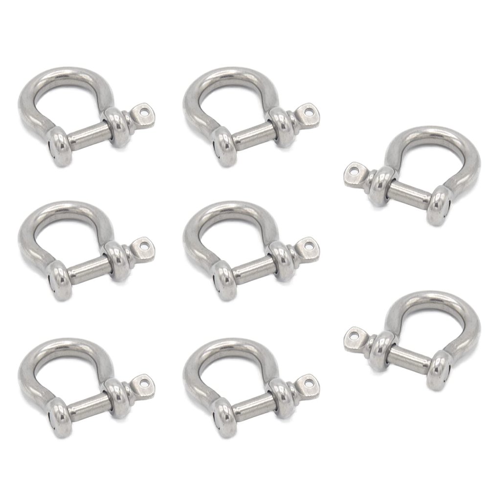 Cheerock 8pcs Screw Pin Anchor Shackle, Stainless Steel M5 Bow Shackle, 3/16 Inch D Ring Clevis Shackle, Anchor Shackle with Screw Pin for Chains Wirerope Paracord Outdoor Camping