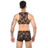 UIWFJEH Men'S Sexy Brazilian Underwear Man Lace Vest Sexy Chest Harness Boxers Set Shorts Lingerie Stage Costume Exoti Black view 3