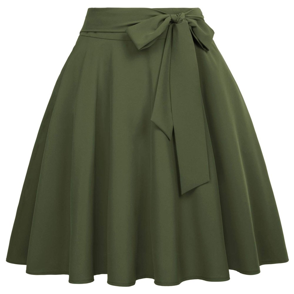 Belle Poque Women's High Waisted A Line Midi Skirts for Work Dark Olive Green Plus Size,3XL