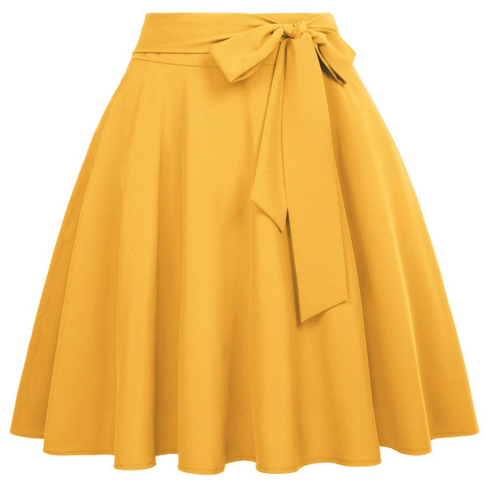 Belle Poque Women's Casual Midi Skirts for Summer Vintage Aline Skirt Yellow,3XL