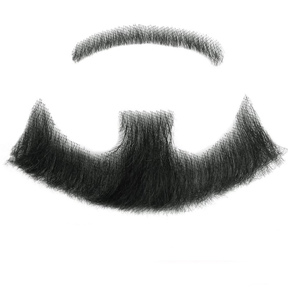 Lenaqueen 100% Human Hair Full Hand Tied Lace Invisible False Beards Hair Fake Face Beard and Mustache for Men Realistic Entertainment Drama Party Movie Makeup (LN-HZ-BlackTN)