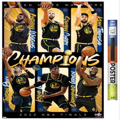 Trends International NBA Golden State Warriors - 2022 Commemorative Finals Champions Wall Poster, 34L x 22.4W, Premium Poster & Clip Bundle