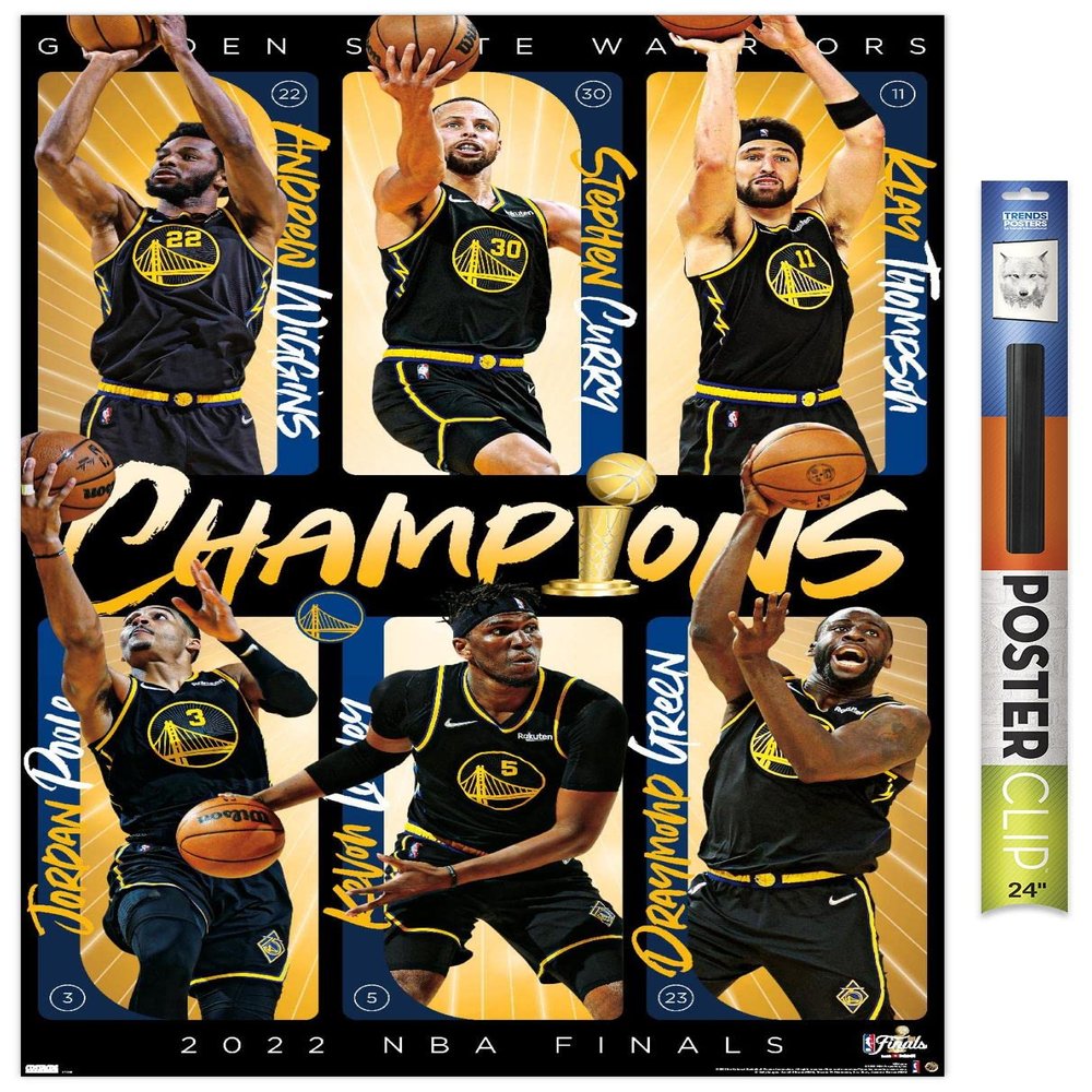 Trends International NBA Golden State Warriors - 2022 Commemorative Finals Champions Wall Poster, 34L x 22.4W, Premium Poster & Clip Bundle