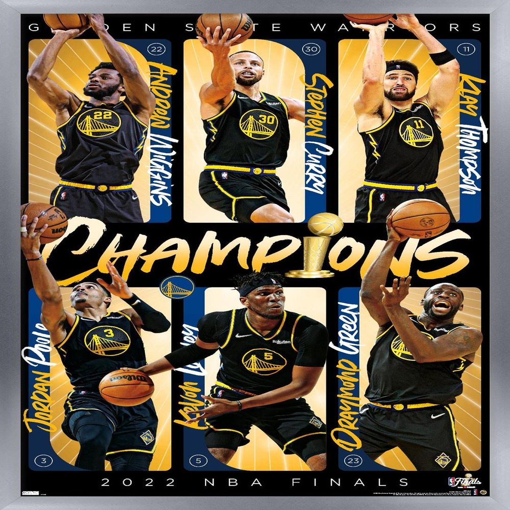 Trends International NBA Golden State Warriors - 2022 Commemorative Finals Champions Wall Poster, 22.4L x 14.7W, Silver Framed Version