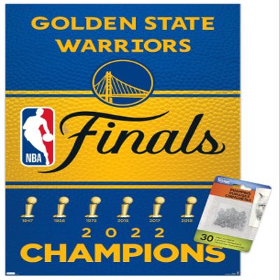 Trends International NBA Golden State Warriors - 2022 Commemorative Finals Team Logo Wall Poster, 14.72" x 22.37", Premium Poster & Push Pin Bundle