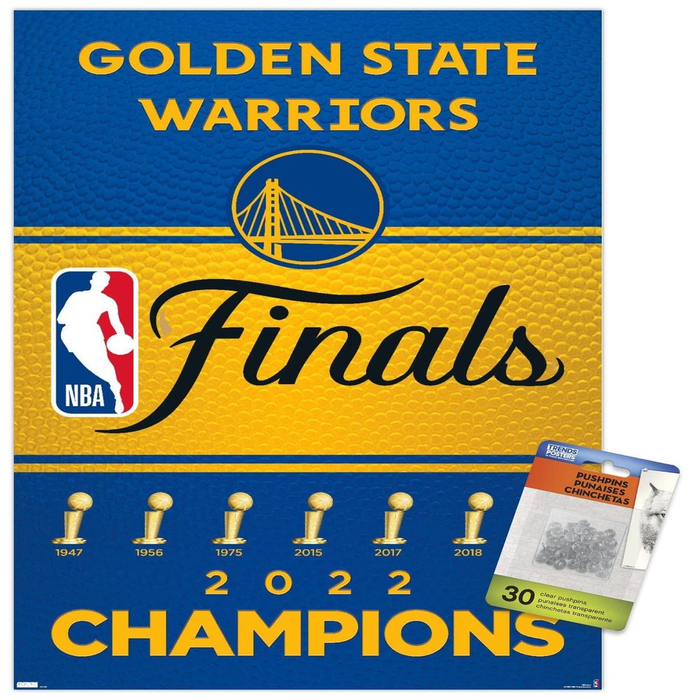 Trends International NBA Golden State Warriors - 2022 Commemorative Finals Team Logo Wall Poster, 14.72" x 22.37", Premium Poster & Push Pin Bundle