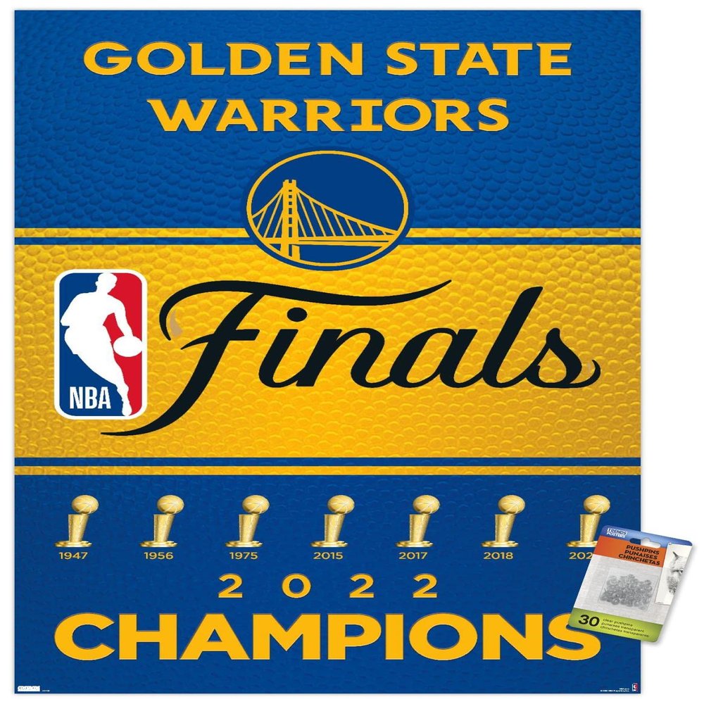 Trends International NBA Golden State Warriors - 2022 Commemorative Finals Team Logo Wall Poster, 22.37" x 34.00", Premium Poster & Push Pin Bundle
