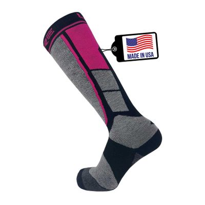Pure Athlete Alpaca Wool Ski Socks - Made in USA, Winter Weather Lightweight Skiing and Hunting Socks for Men and Women (L, Neon Pink)