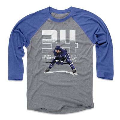 500 LEVEL Auston Matthews 3/4 Sleeve T-Shirt (Baseball Tee, XXX-Large, Royal/Heather Gray) - Auston Matthews Toronto Outline WHT