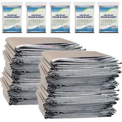 NOVAMEDIC Emergency Mylar Foil Thermal Blankets - Pack of 200, 84"x52", Individually Wrapped, Waterproof Survival Blanket for Camping, Outdoors, First Aid Kit & Travel, Lightweight & Compact, Silver
