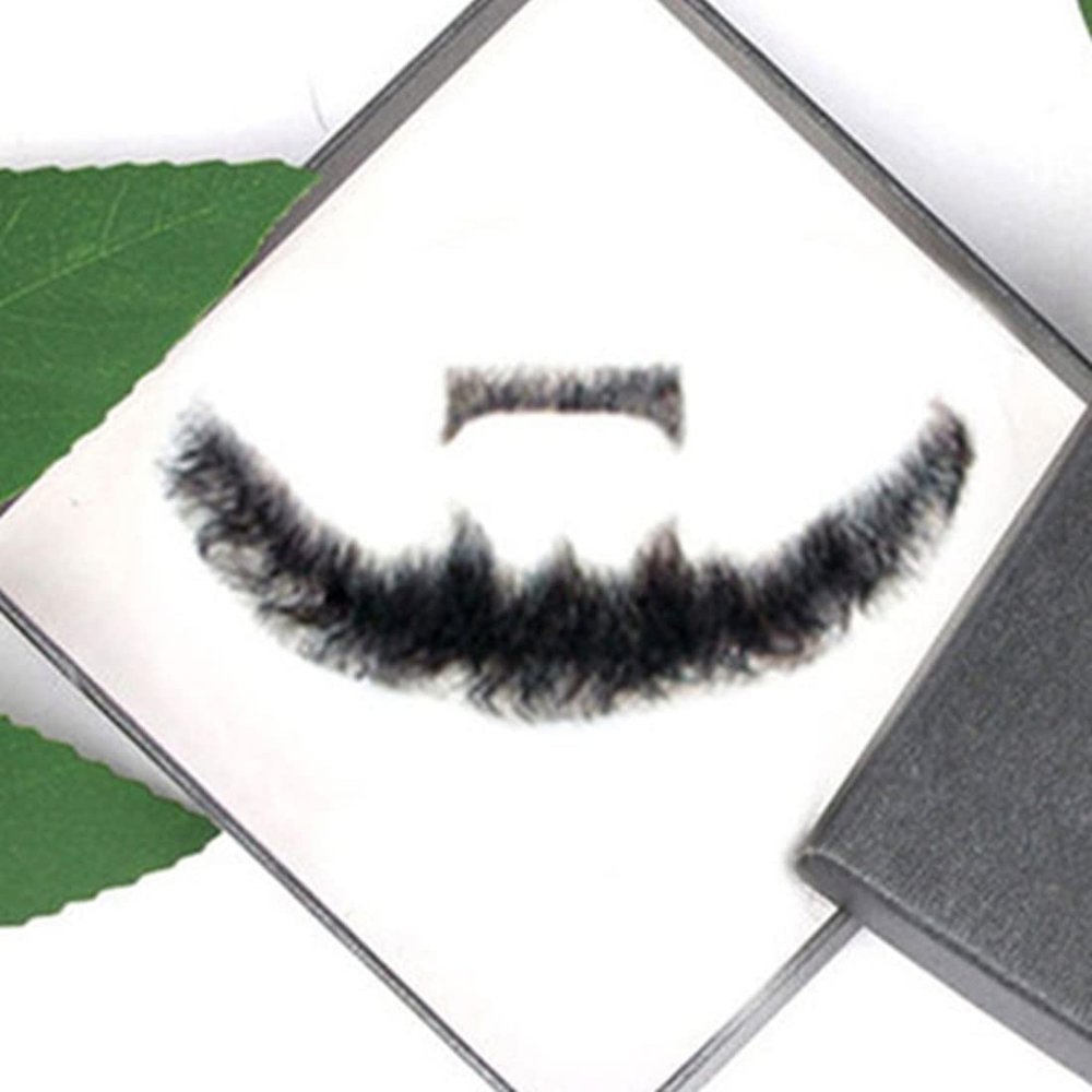 Lenaqueen 100% Human Hair Full Hand Tied Lace Invisible False Beards Hair Fake Face Beard and Mustache for Men Realistic Entertainment Drama Party Movie Makeup (LN-HZ-Black07)