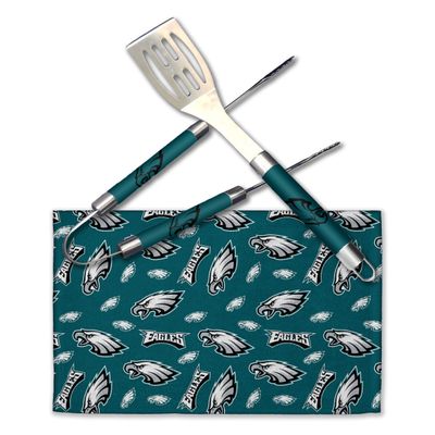 Northwest Offically Licensed Philadelphia Eagles NFL 3 Piece BBQ Grill Set - Spatula, Tongs and Towel, Scatter Print