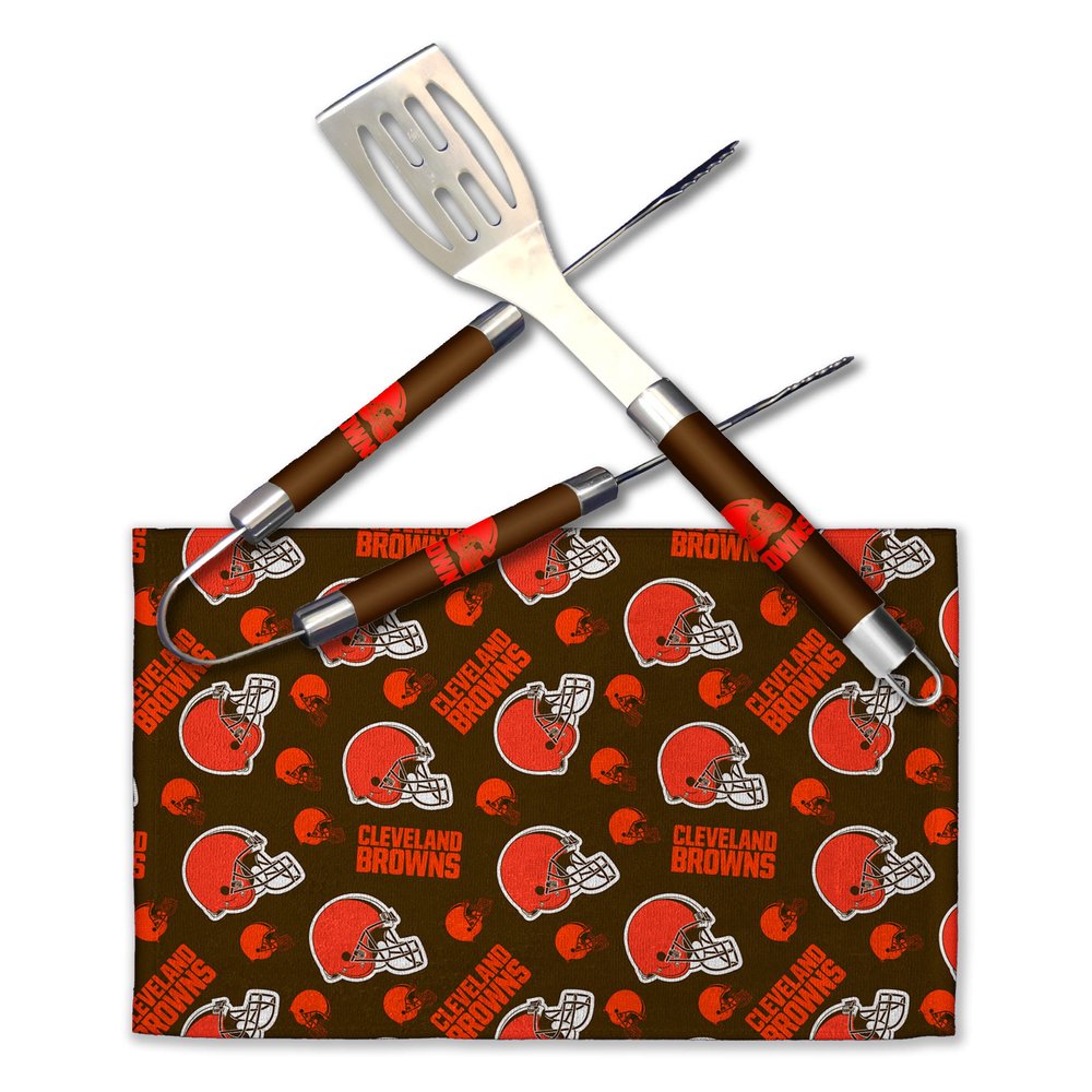 Northwest Offically Licensed Cleveland Browns NFL 3 Piece BBQ Grill Set - Spatula, Tongs and Towel, Scatter Print
