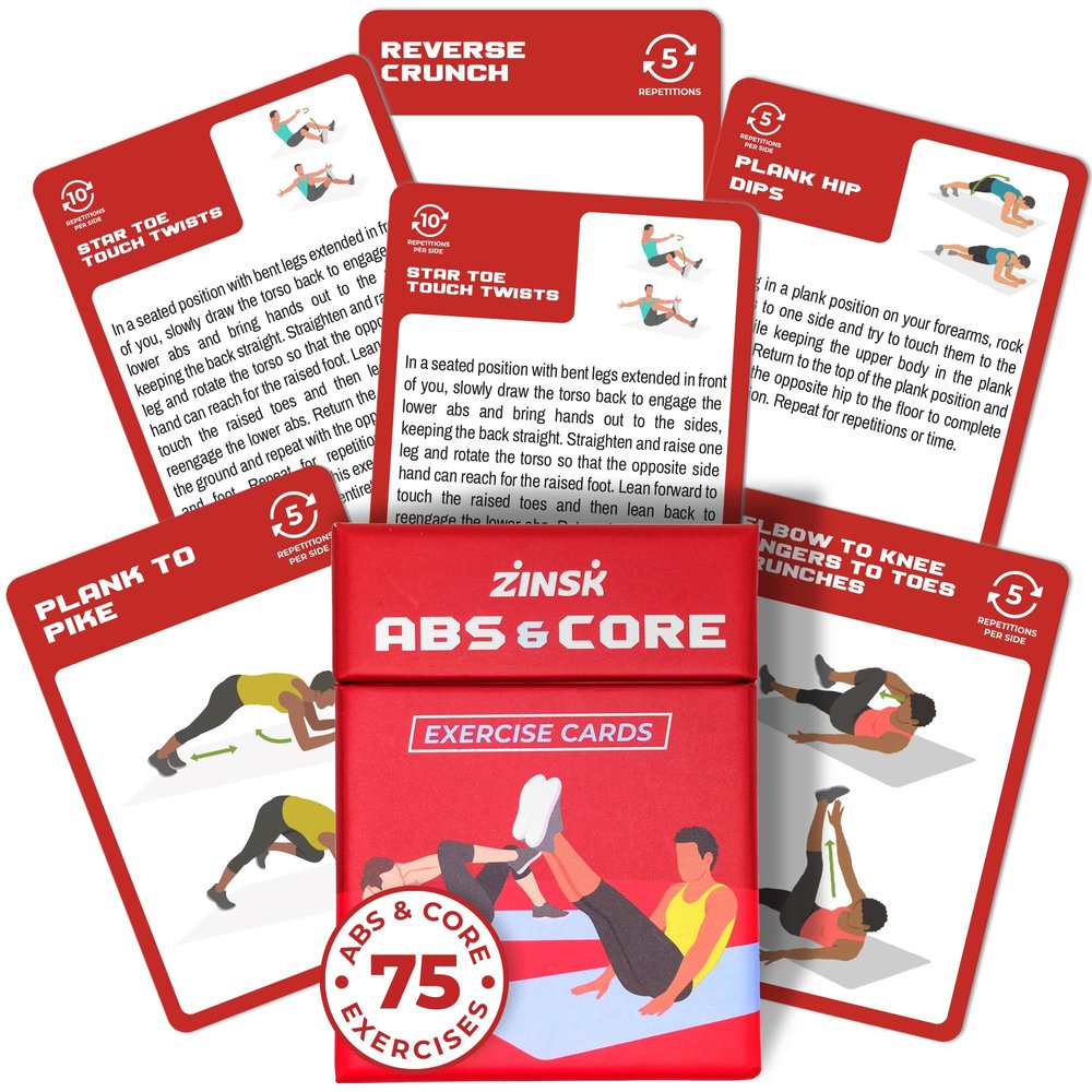 Abs and Core Exercise Cards  75+ Workout Cards to Help Build Core Strength, Stability, Outdoor, Work from Home Fitness Workout