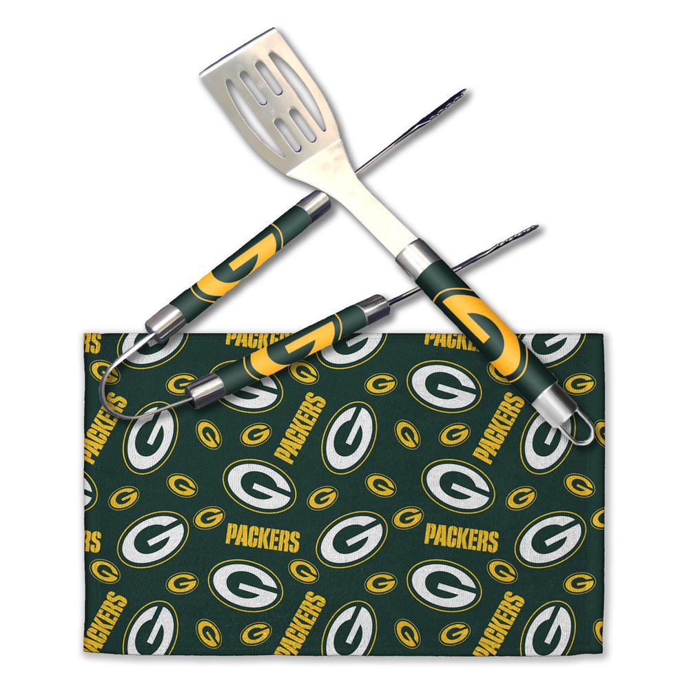 Northwest Offically Licensed Green Bay Packers NFL 3 Piece BBQ Grill Set - Spatula, Tongs and Towel, Scatter Print