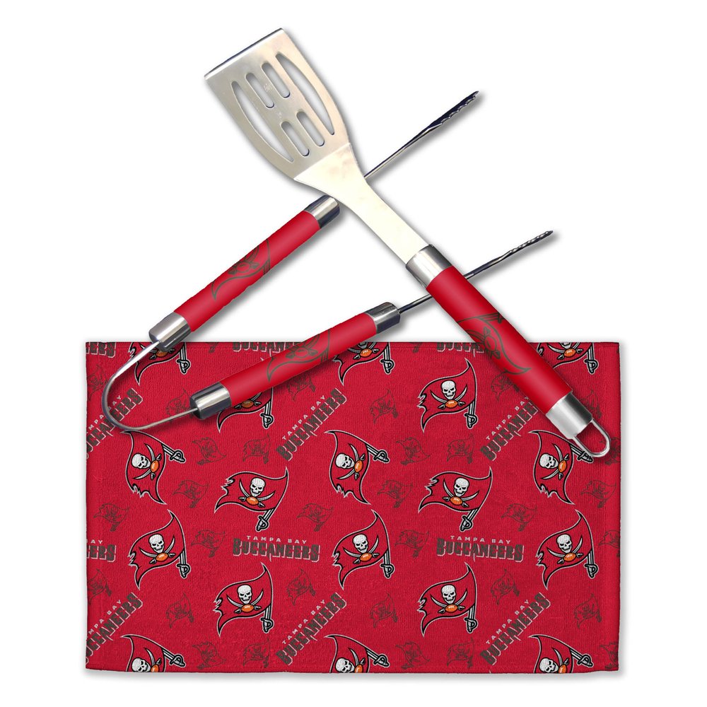 Northwest Offically Licensed Tampa Bay Buccaneers NFL 3 Piece BBQ Grill Set - Spatula, Tongs and Towel, Scatter Print