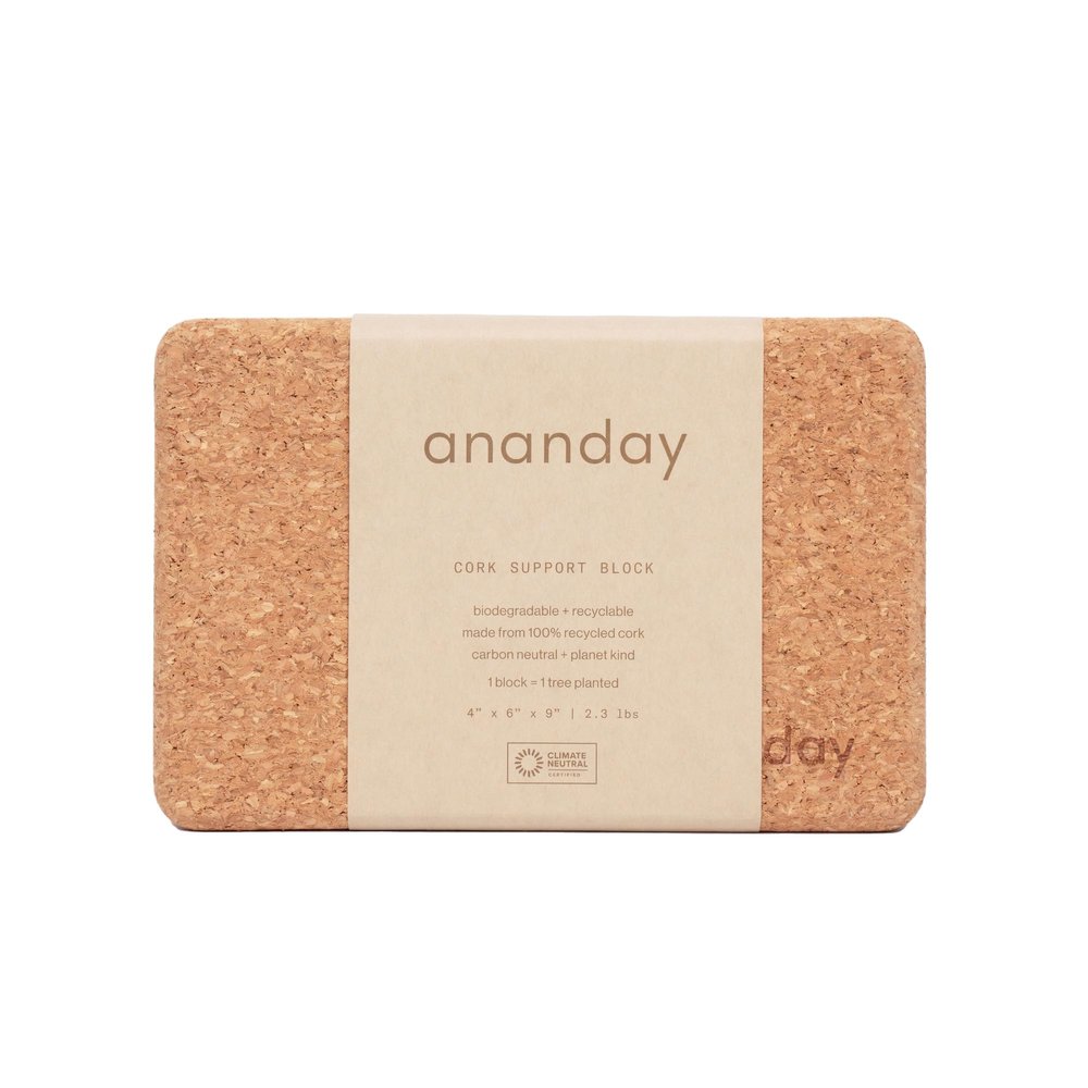 Ananday Cork Yoga Block - Non-Slip, Stable, Eco-Friendly & Supportive for Balance, Alignment, Flexibility & Strength - Non-Slip Surface & Countered Edges for Comfort
