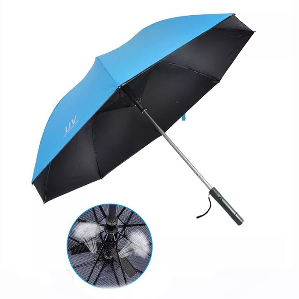 JIAYOYO Golf Umbrella Built-in Fan, USB Charging Outdoor UV Protection Waterproof Cool Rain Straight Umbrellas with Fan,Charging Sunshade Misting Spray Cooling Golf Umbrella,Blue