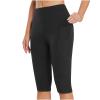 tuduoms High Waist Biker Short for Women Stretch Yoga Workout Capri Leggings Knee Length Cycling Capris Comfy Running Joggers Black view 1